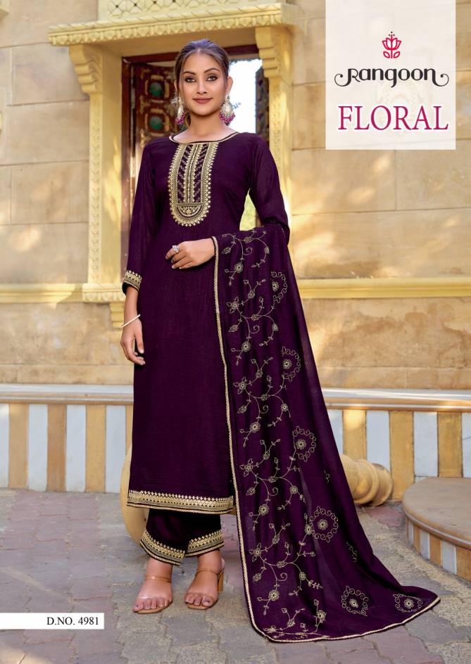 Floral By Rangoon Silk with Embroidery Readymade Suits Wholesale Shop In Surat